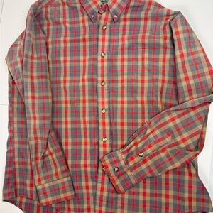 marshall fields Button Down Red And Brown Plaid Spring Shirt